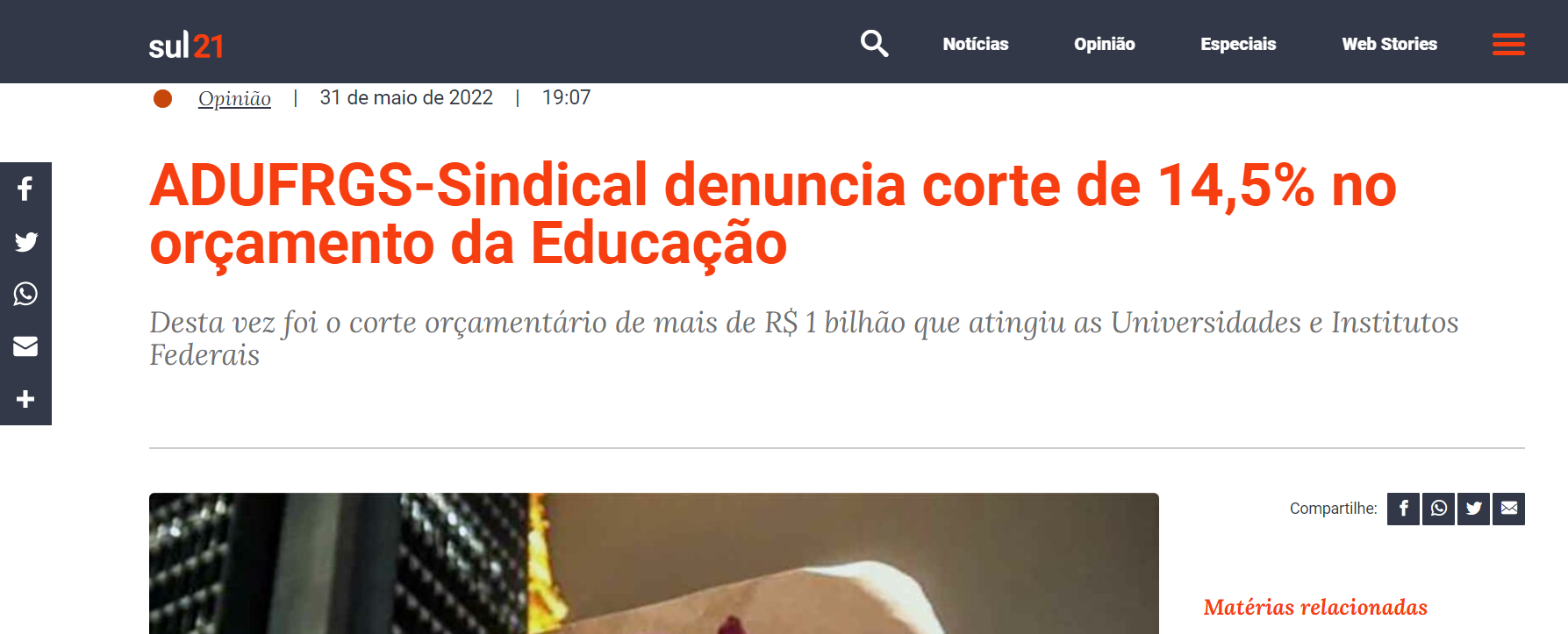 ADUFRGS-Sindical denuncia corte de 14,5% no orçamento da Educação